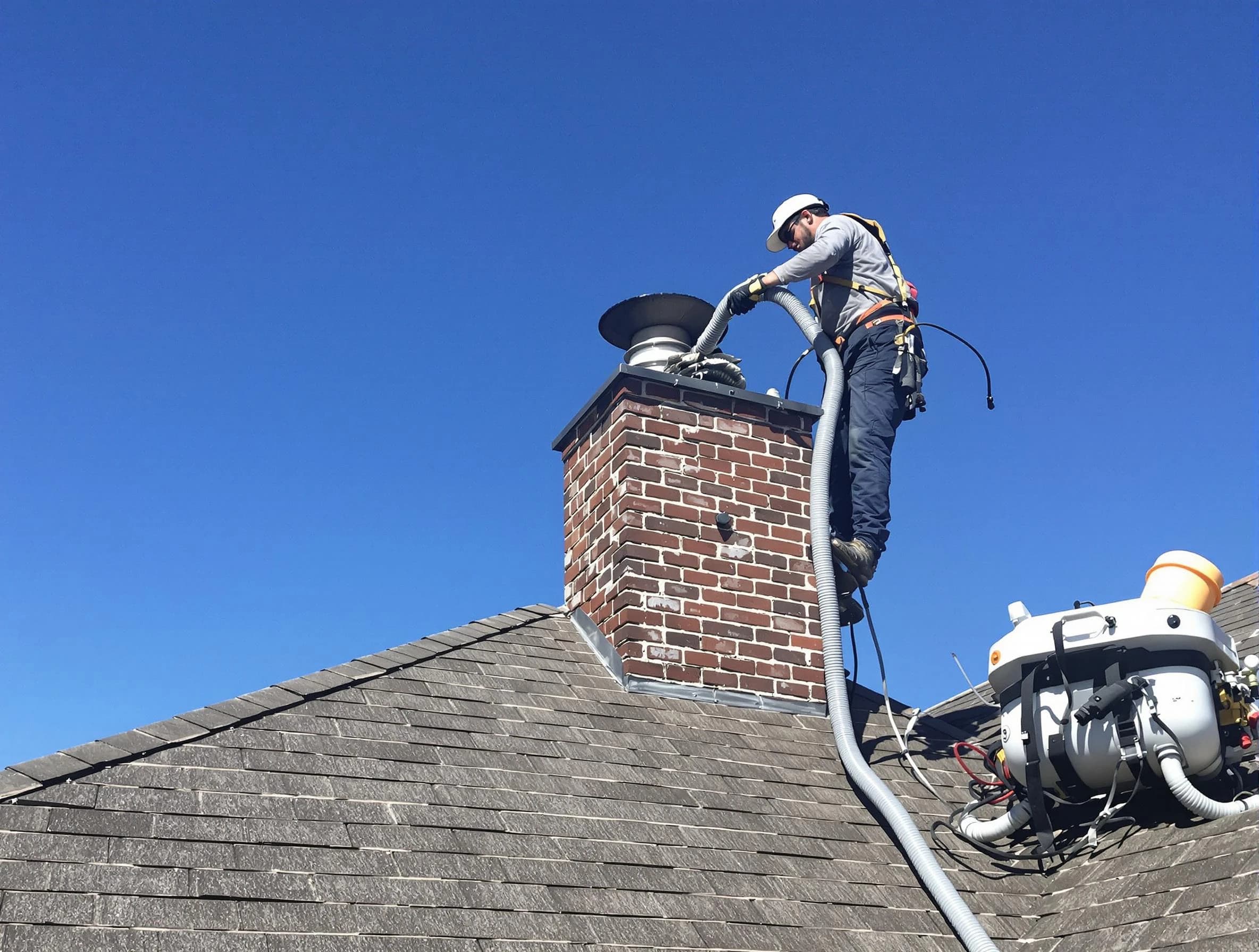 Dedicated Pittsburgh Chimney Sweep team member cleaning a chimney in Pittsburgh, PA