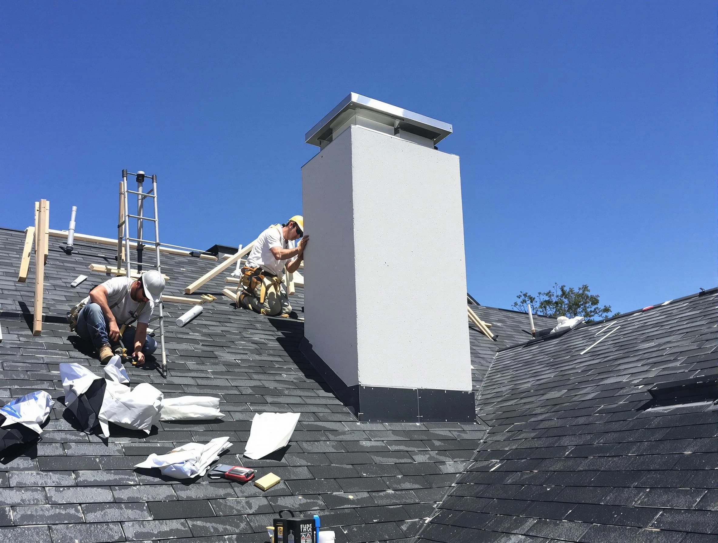 Pittsburgh Chimney Sweep crew installing a new chimney in Pittsburgh, PA