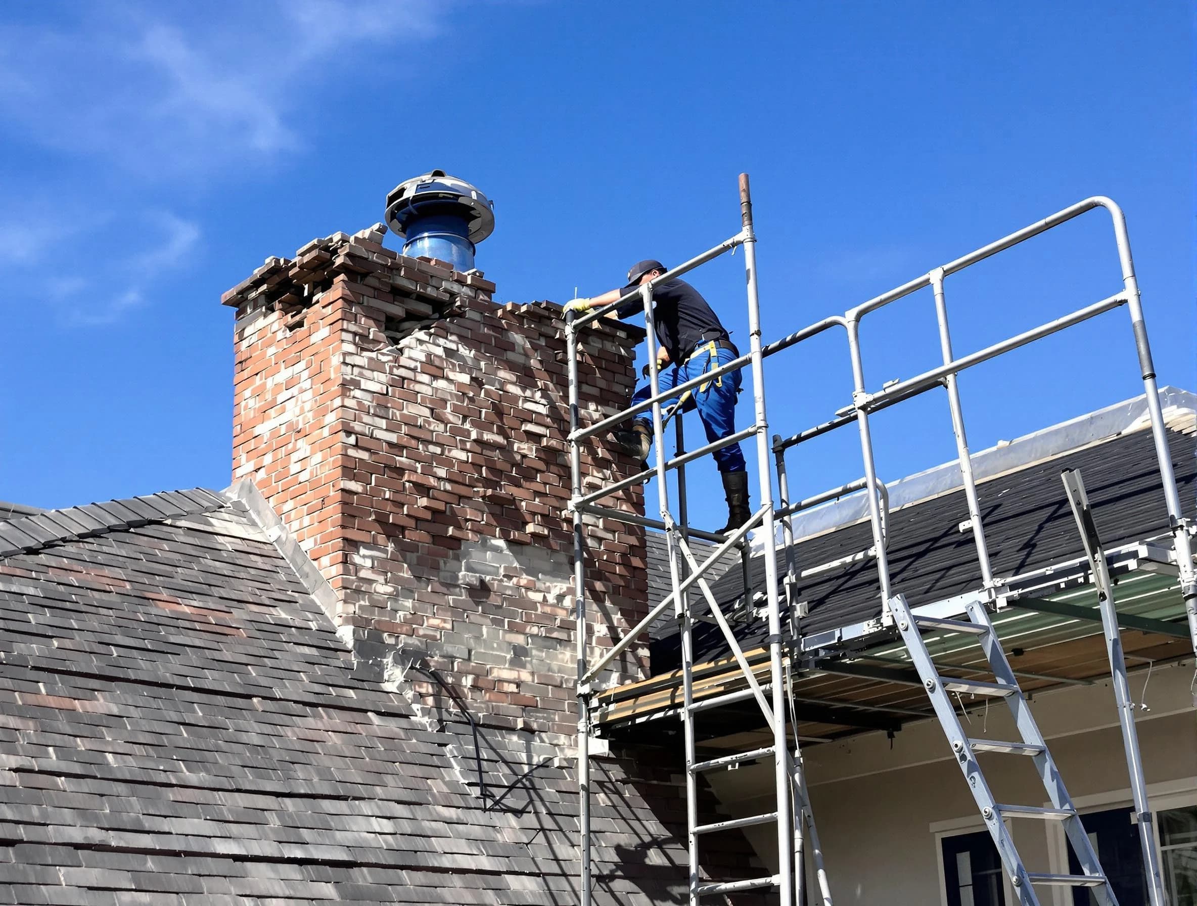 Rebuilding a chimney structure by Pittsburgh Chimney Sweep in Pittsburgh, PA