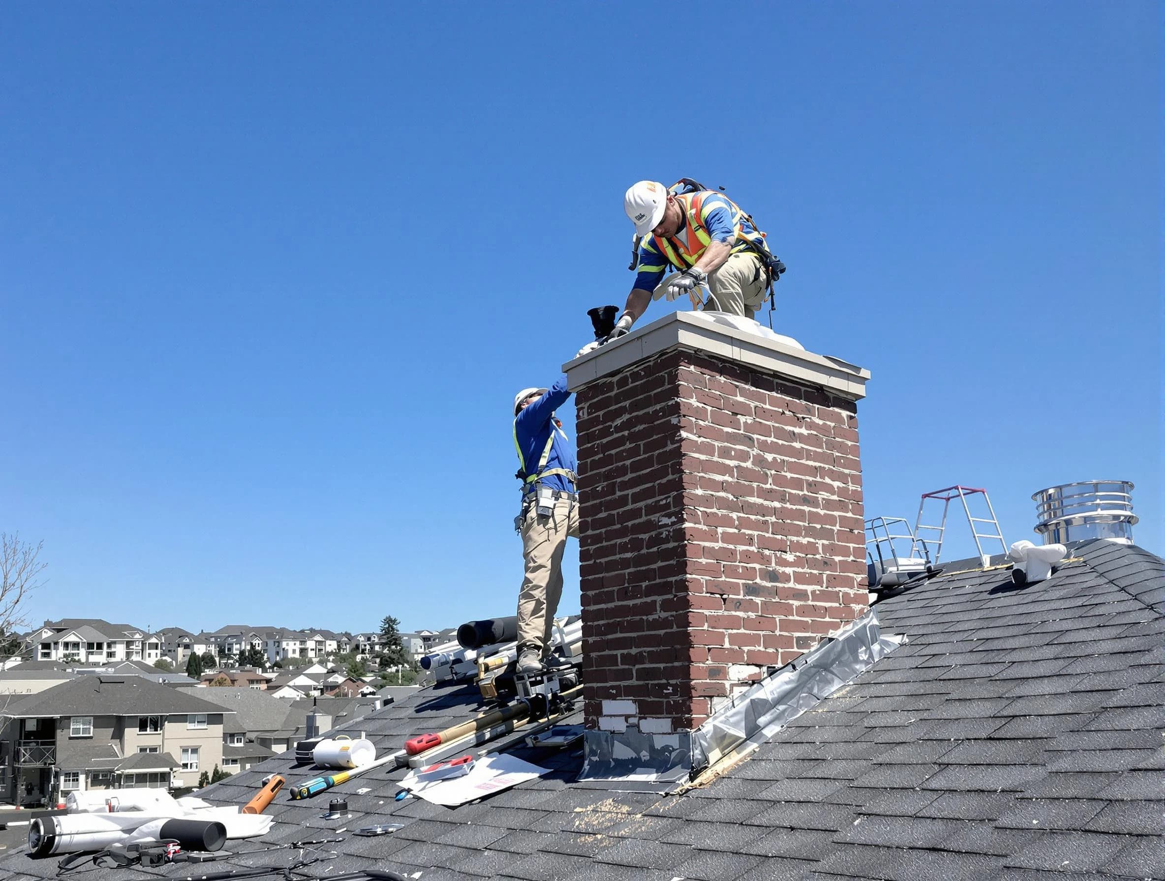 Pittsburgh Chimney Sweep repairing a chimney crown in Pittsburgh, PA