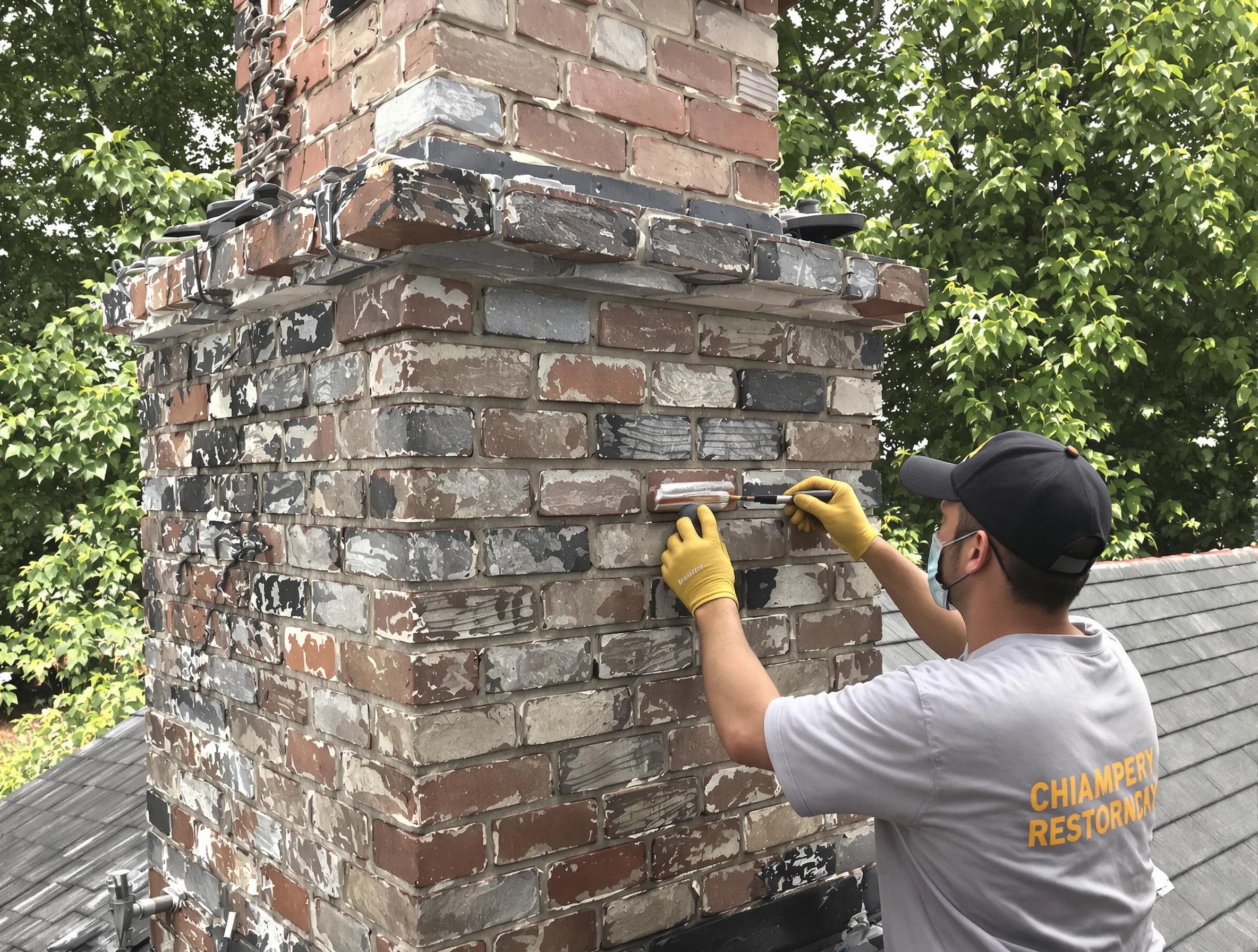 In-progress chimney restoration by Pittsburgh Chimney Sweep in Pittsburgh, PA