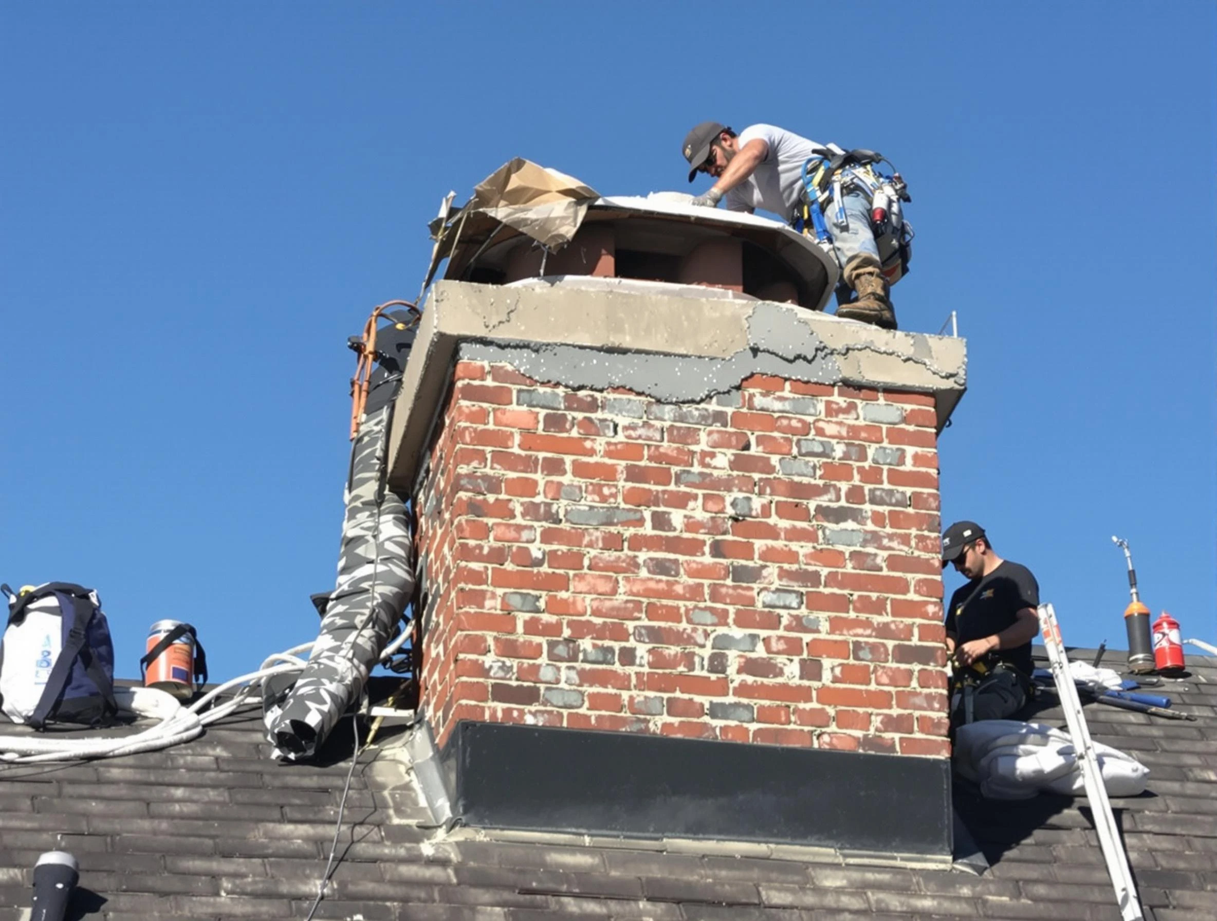 Pittsburgh Chimney Sweep installing a custom chimney crown in Pittsburgh, PA