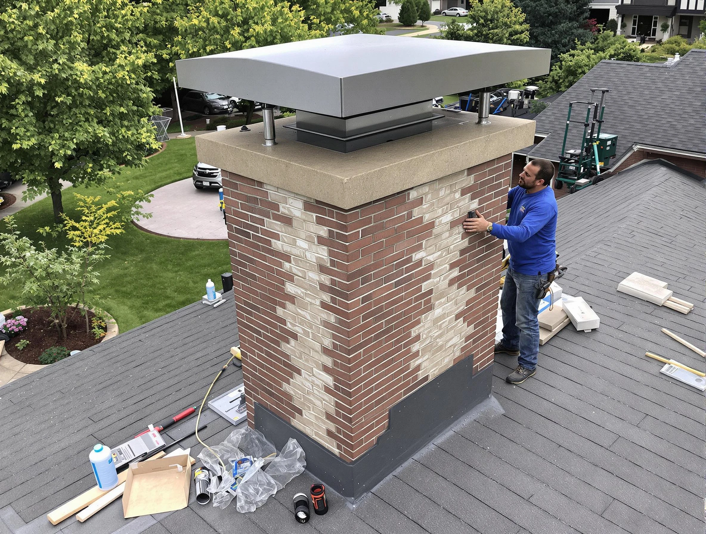 Pittsburgh Chimney Sweep team working on a custom chimney remodel in Pittsburgh, PA
